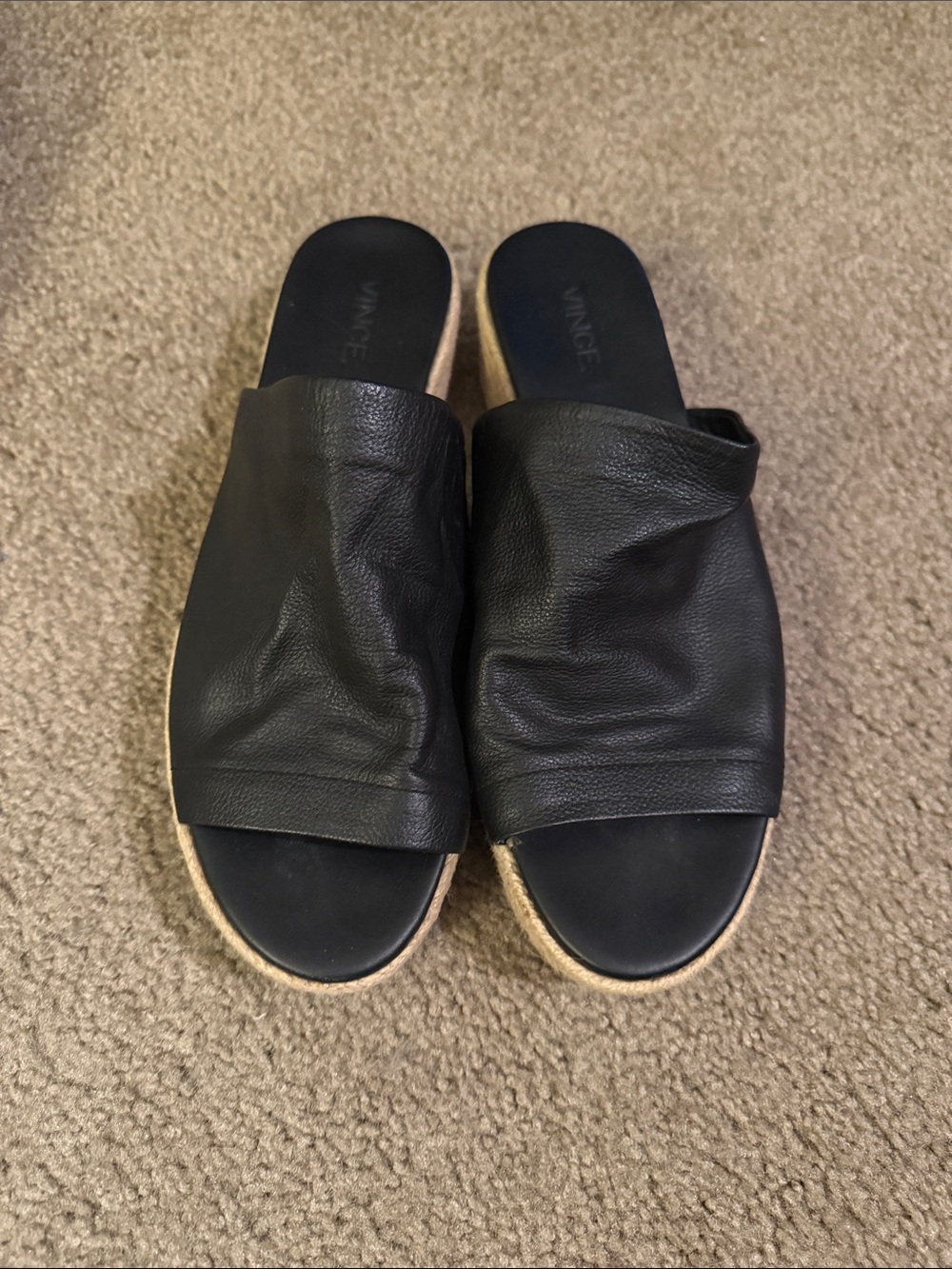 Vince Black Leather Espadrille Sandals